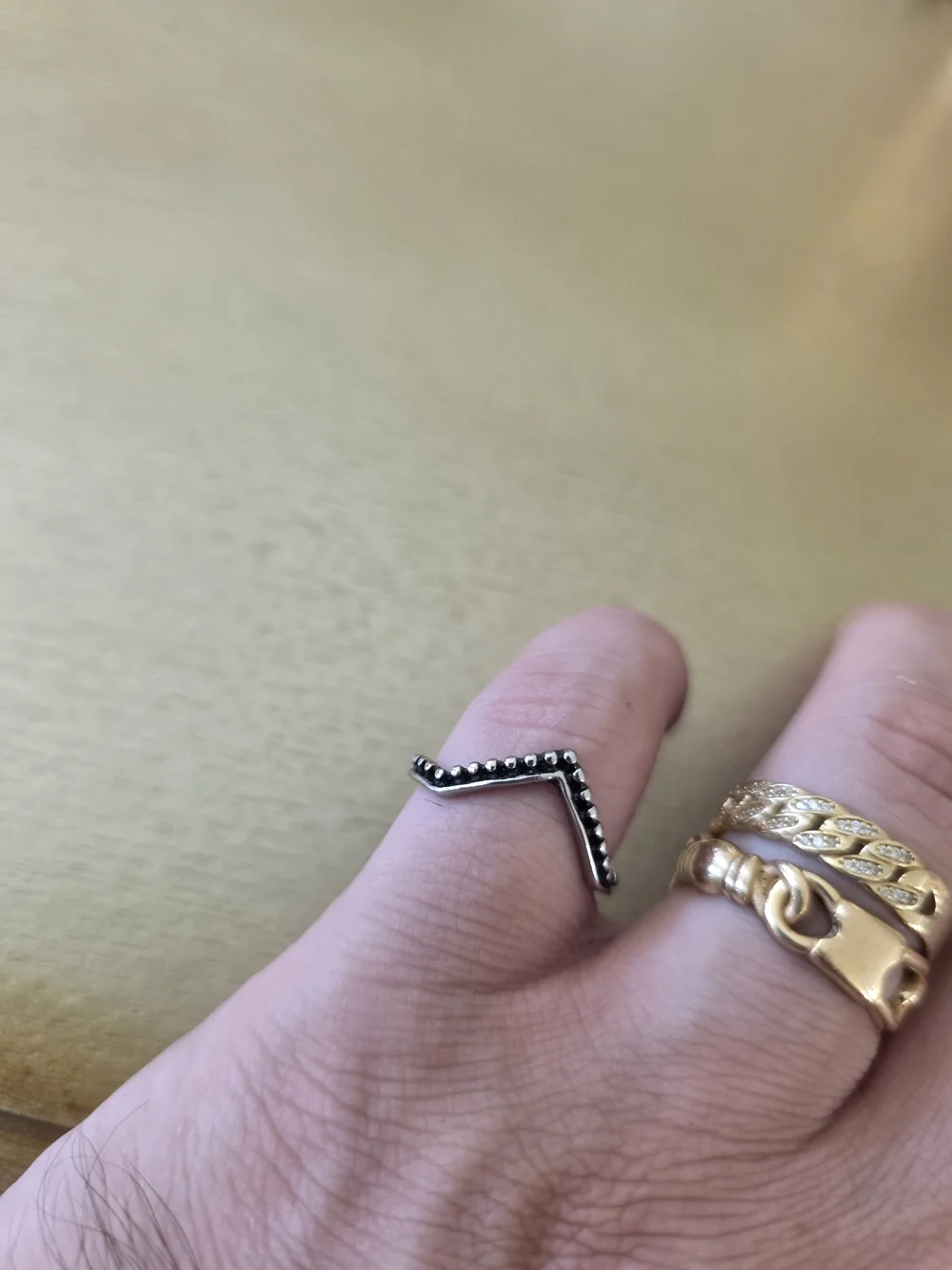 Ring Silver Beaded V-Shaped Women’s Ring